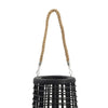 Rattan Lantern with Rope Hanging Handle | Open Slat Design | Black | 21"