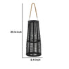 Rattan Lantern with Rope Hanging Handle | Open Slat Design | Black | 21"