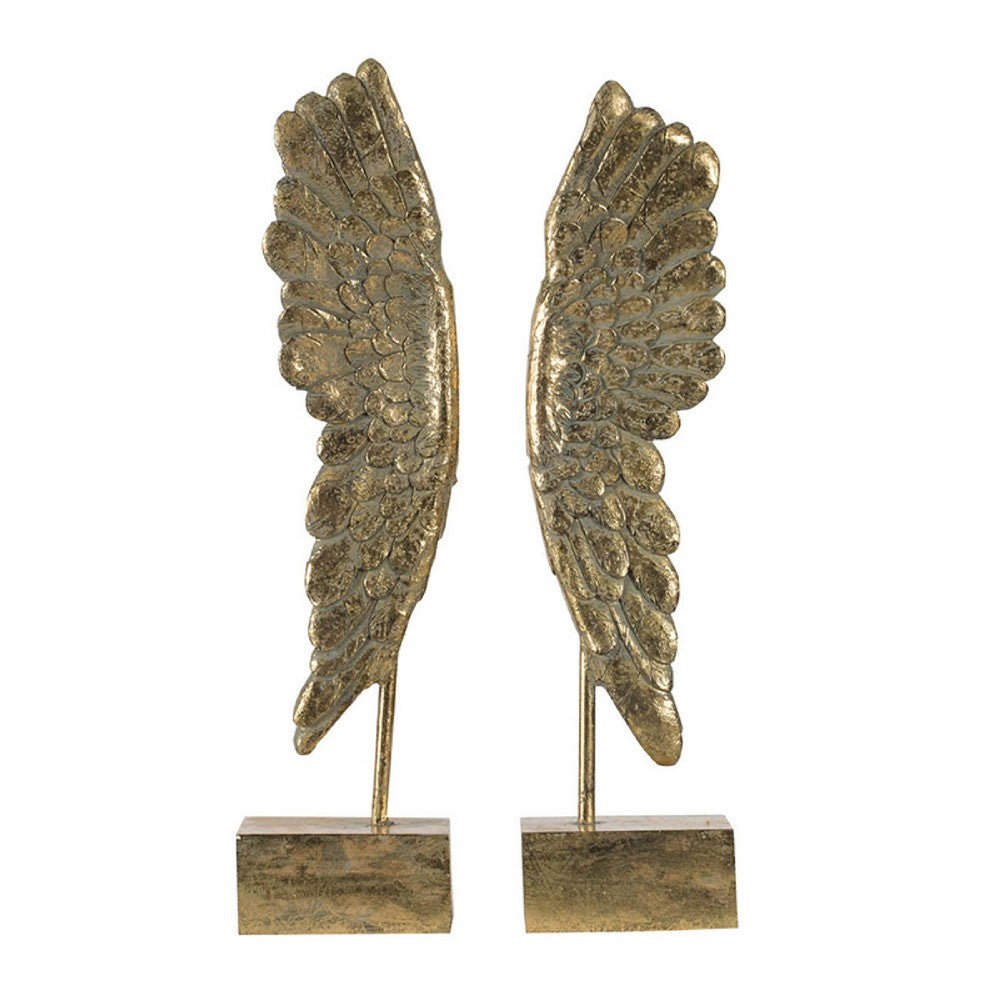 Angel Wing Bookend Set of 2 | Square Base | Gold Resin | Antique Style