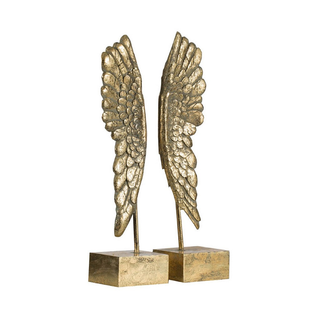 Angel Wing Bookend Set of 2 | Square Base | Gold Resin | Antique Style