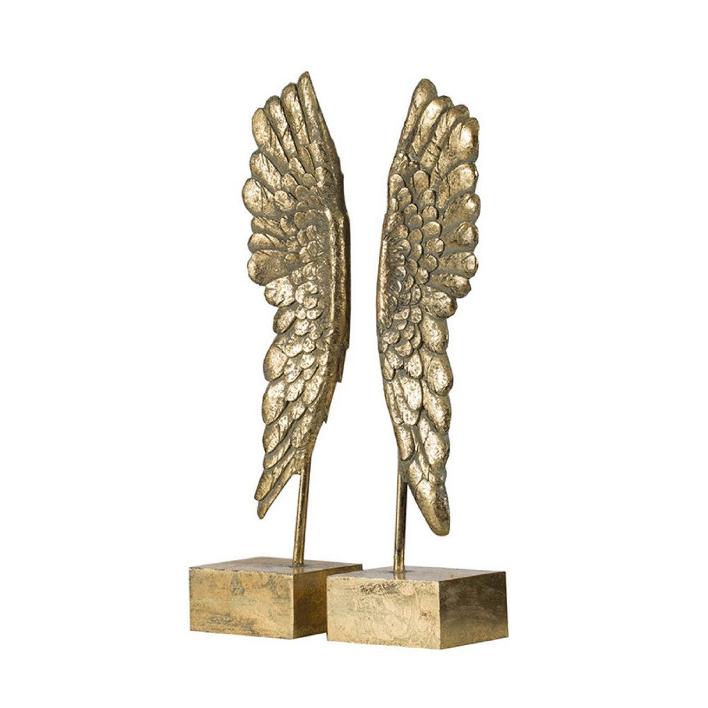 Angel Wing Bookend Set of 2 | Square Base | Gold Resin | Antique Style