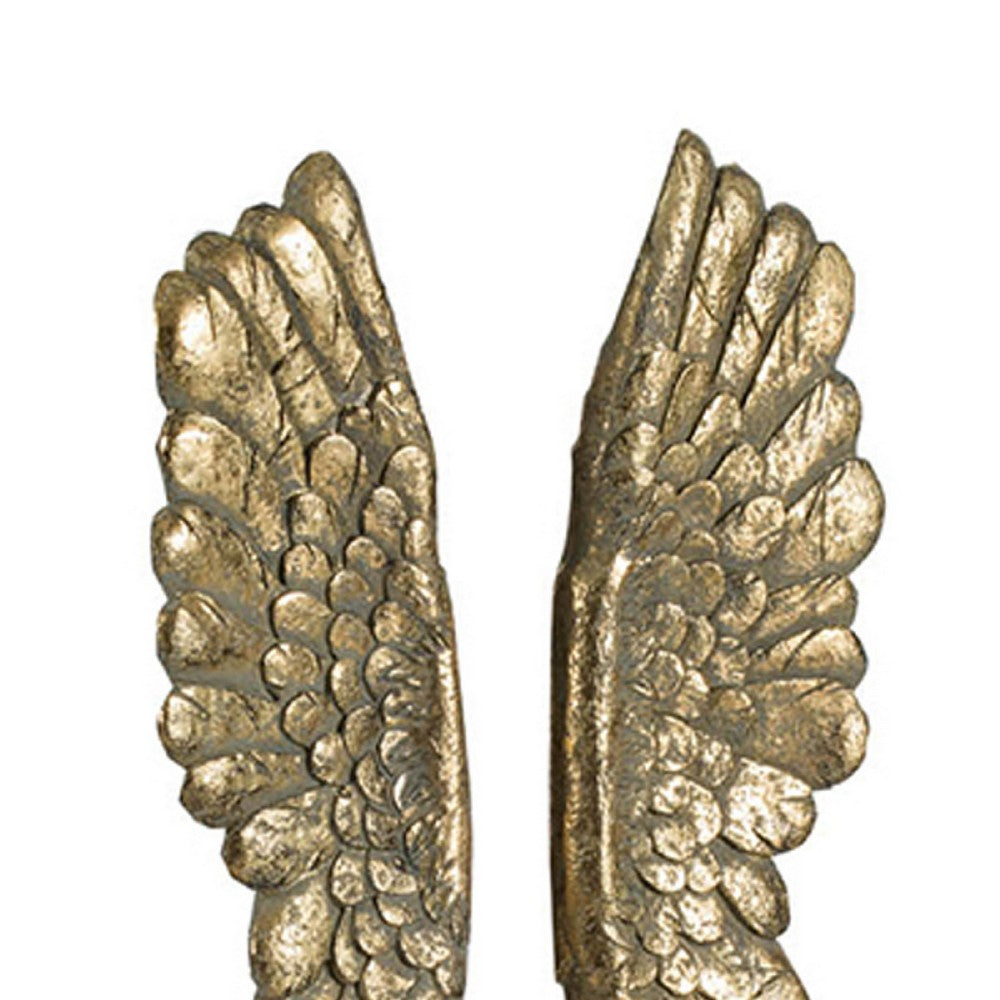 Angel Wing Bookend Set of 2 | Square Base | Gold Resin | Antique Style