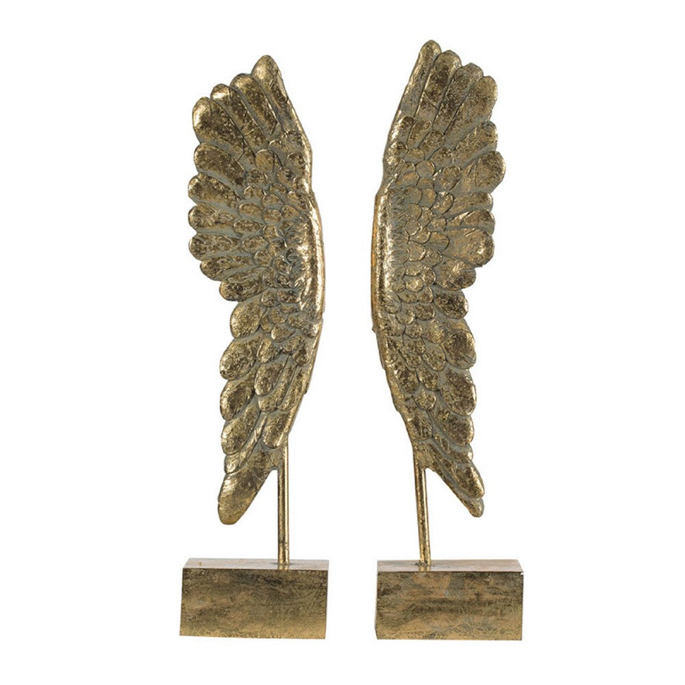 Angel Wing Bookend Set of 2 | Square Base | Gold Resin | Antique Style