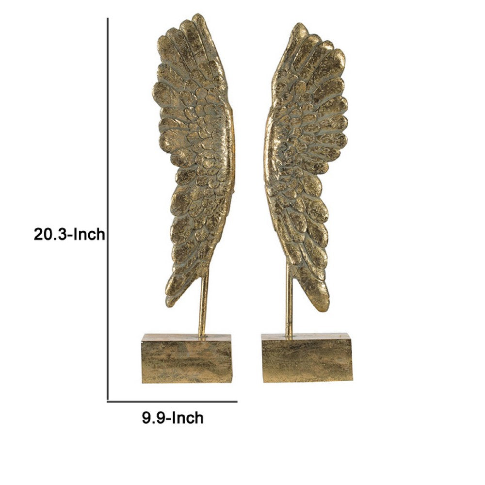 Angel Wing Bookend Set of 2 | Square Base | Gold Resin | Antique Style