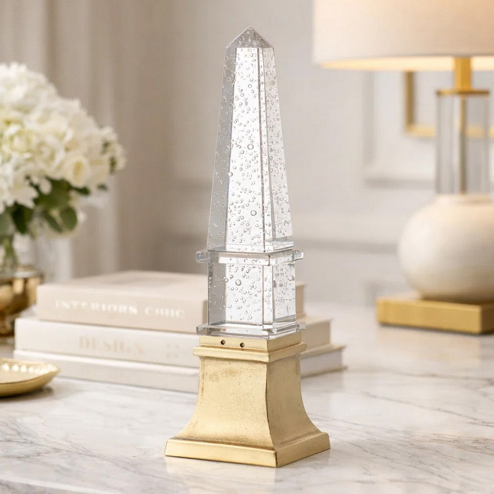 Raga Crystal Accent Lighting | Obelisk Decor Body | Gold Metal Base | 21"