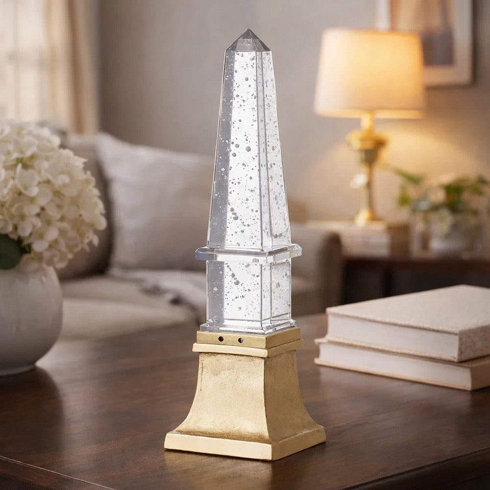 Raga Crystal Accent Lighting | Obelisk Decor Body | Gold Metal Base | 21"