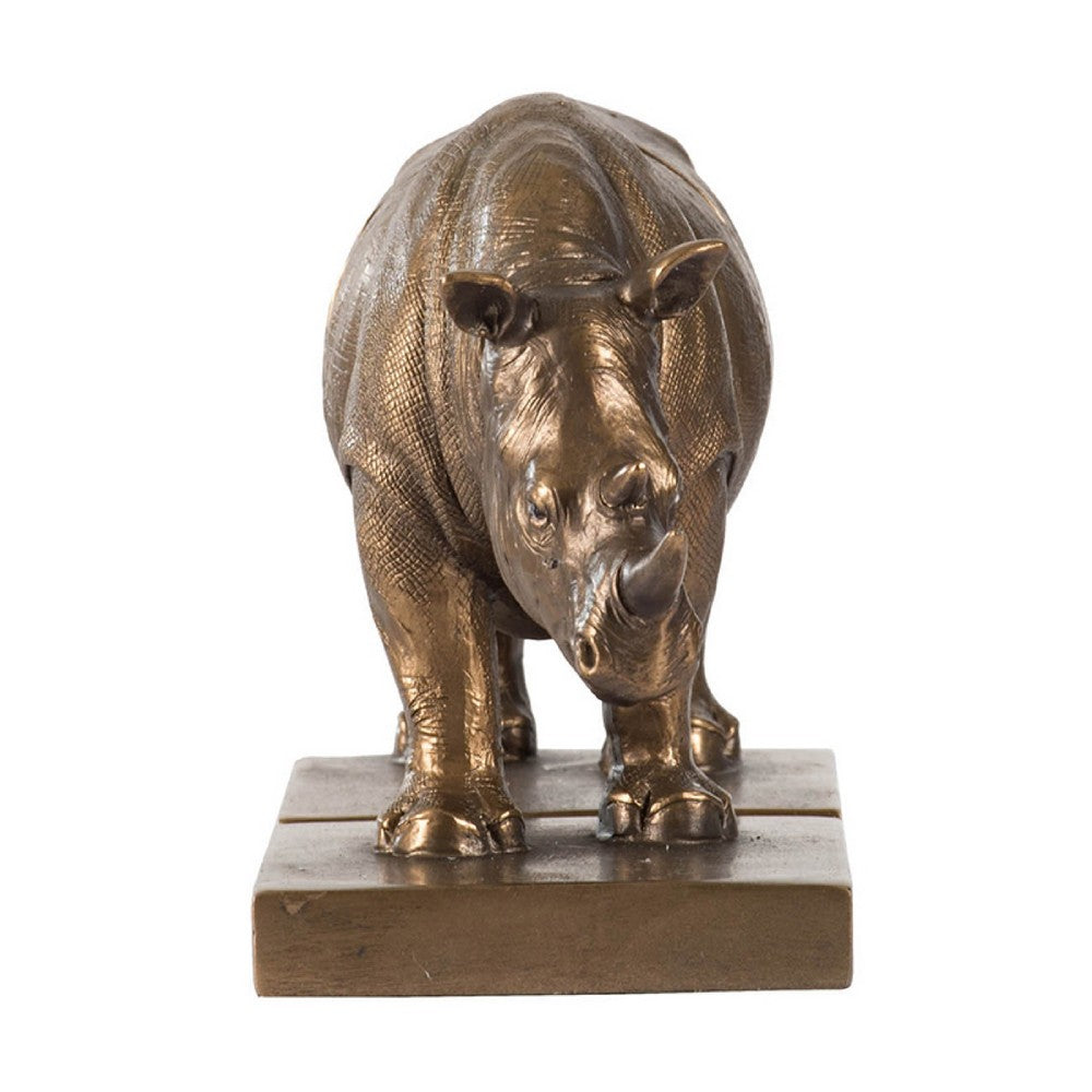 Nimy Decorative Bookend Set of 2 | Jungle Rhinoceros | Bronze Polyresin