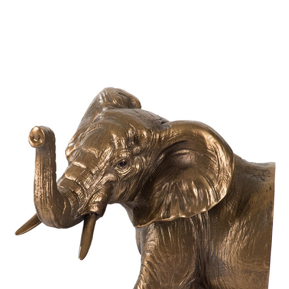 Nimy Decorative Bookend Set of 2 | Trumpeting Elephant | Bronze Polyresin