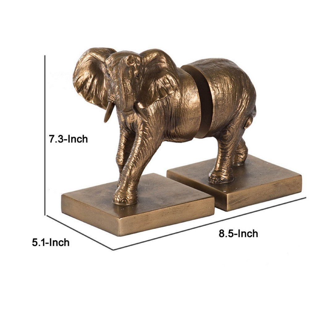 Nimy Decorative Bookend Set of 2 | Trumpeting Elephant | Bronze Polyresin