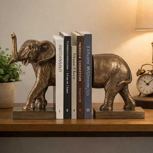 Nimy Decorative Bookend Set of 2 | Trumpeting Elephant | Bronze Polyresin