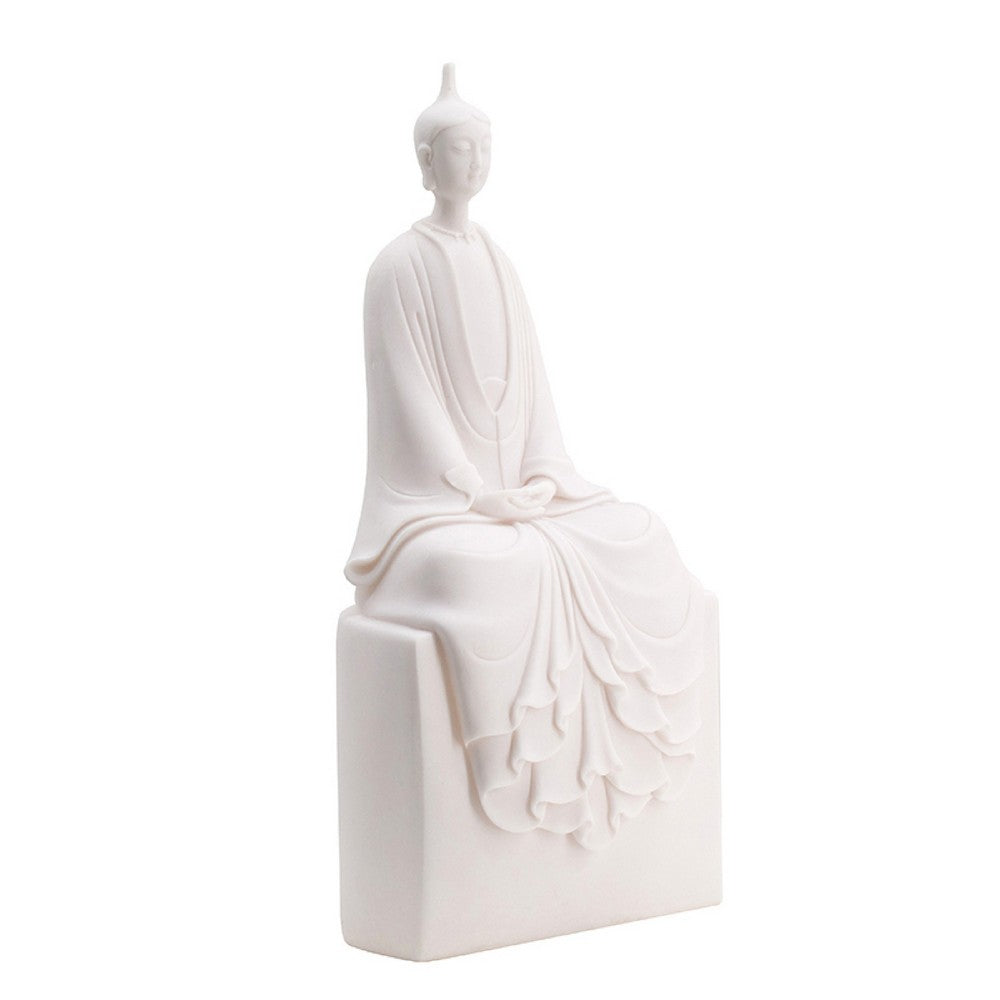 Sitting Sculpture | Peaceful Meditation Gesture | White Resin 19"