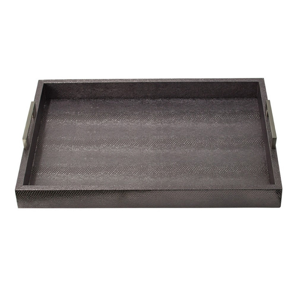 Rectangular Accent Nesting Tray Set of 3 | Snake Print Metal Handles | Black