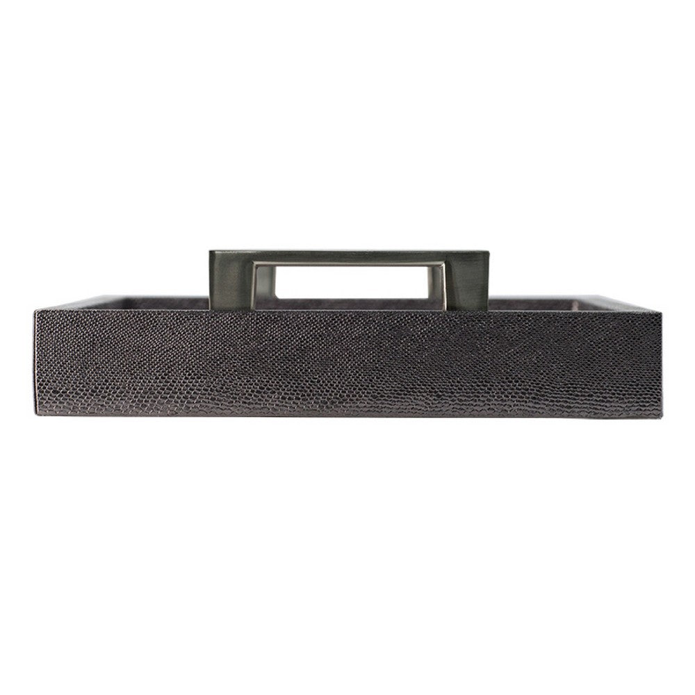 Rectangular Accent Nesting Tray Set of 3 | Snake Print Metal Handles | Black