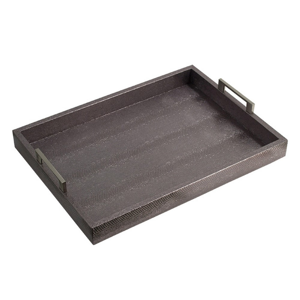 Rectangular Accent Nesting Tray Set of 3 | Snake Print Metal Handles | Black