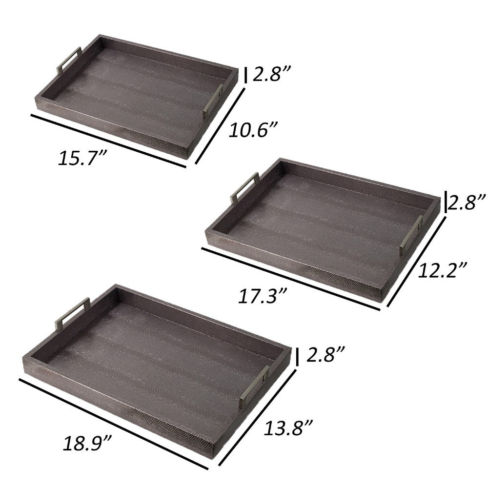 Rectangular Accent Nesting Tray Set of 3 | Snake Print Metal Handles | Black