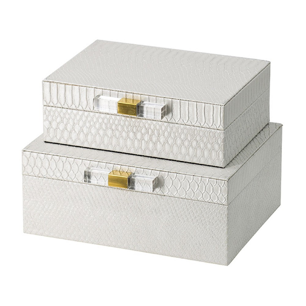 Anop 2pc Storage Box Set | Faux Snakeskin Finish | Flannel Lined | White