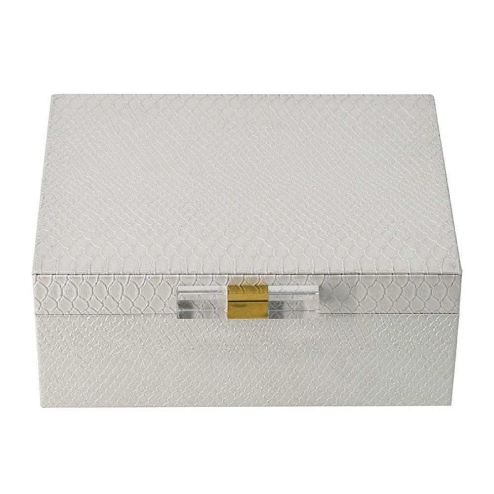 Anop 2pc Storage Box Set | Faux Snakeskin Finish | Flannel Lined | White
