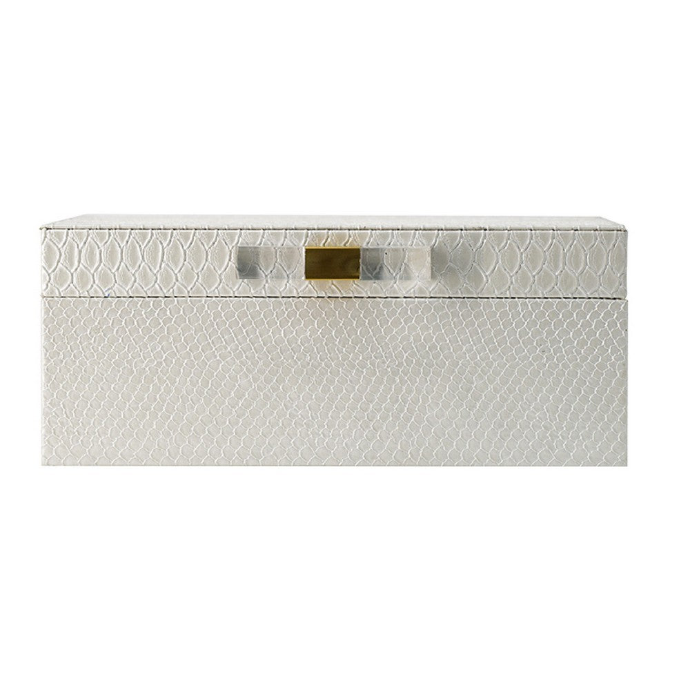 Anop 2pc Storage Box Set | Faux Snakeskin Finish | Flannel Lined | White