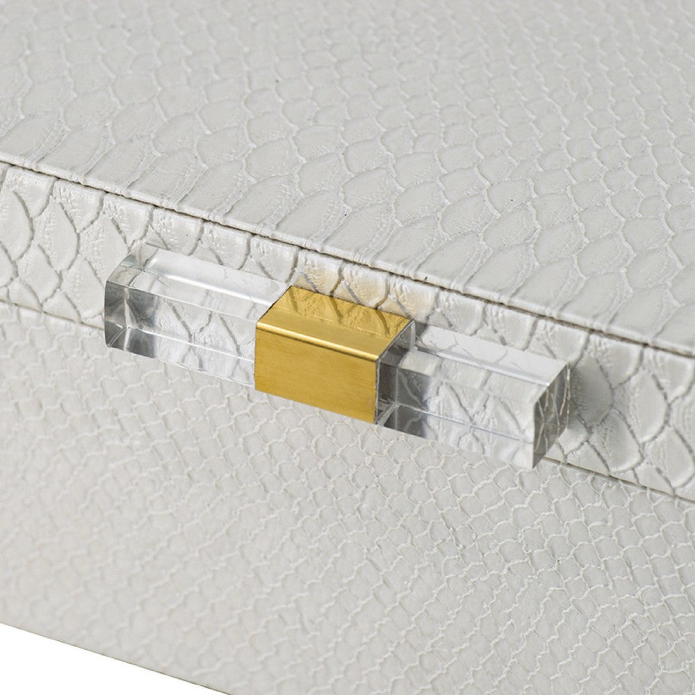 Anop 2pc Storage Box Set | Faux Snakeskin Finish | Flannel Lined | White