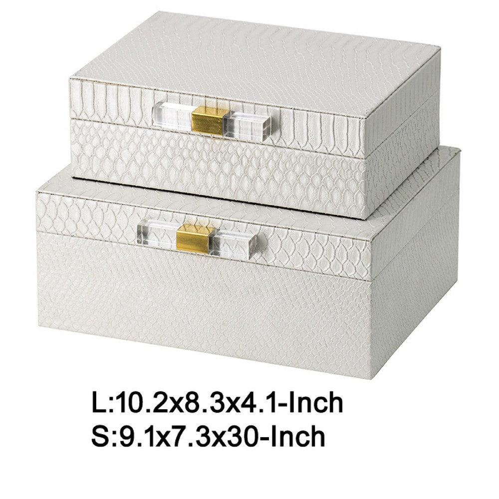 Anop 2pc Storage Box Set | Faux Snakeskin Finish | Flannel Lined | White