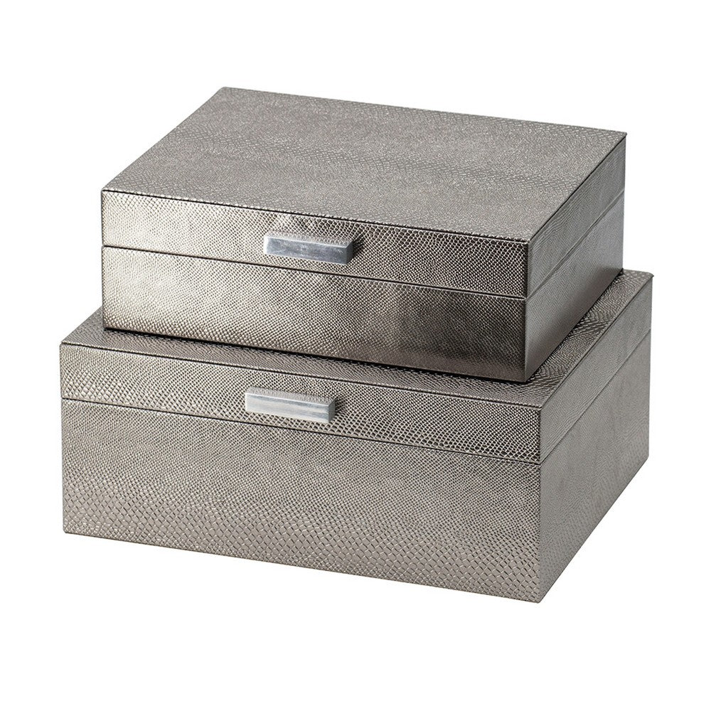 Anop 2pc Storage Box Set | Faux Snakeskin Finish | Flannel Lined | Gray