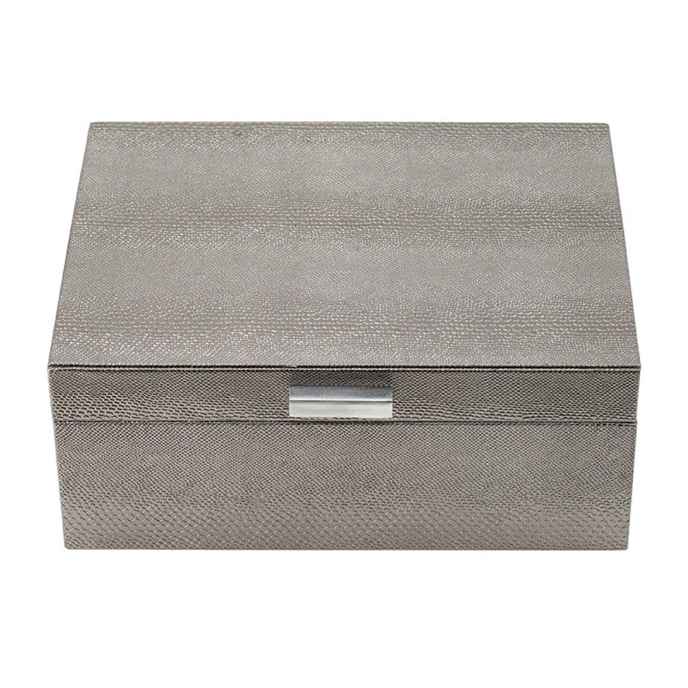 Anop 2pc Storage Box Set | Faux Snakeskin Finish | Flannel Lined | Gray