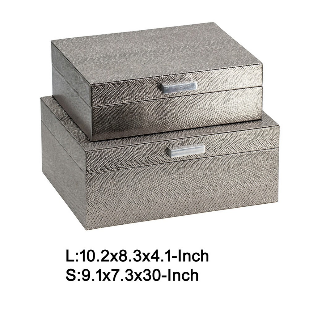 Anop 2pc Storage Box Set | Faux Snakeskin Finish | Flannel Lined | Gray