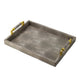 Accent Tray | Textured Faux Leather Finish | Gold Handles | Gray 19"
