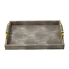Accent Tray | Textured Faux Leather Finish | Gold Handles | Gray 19"