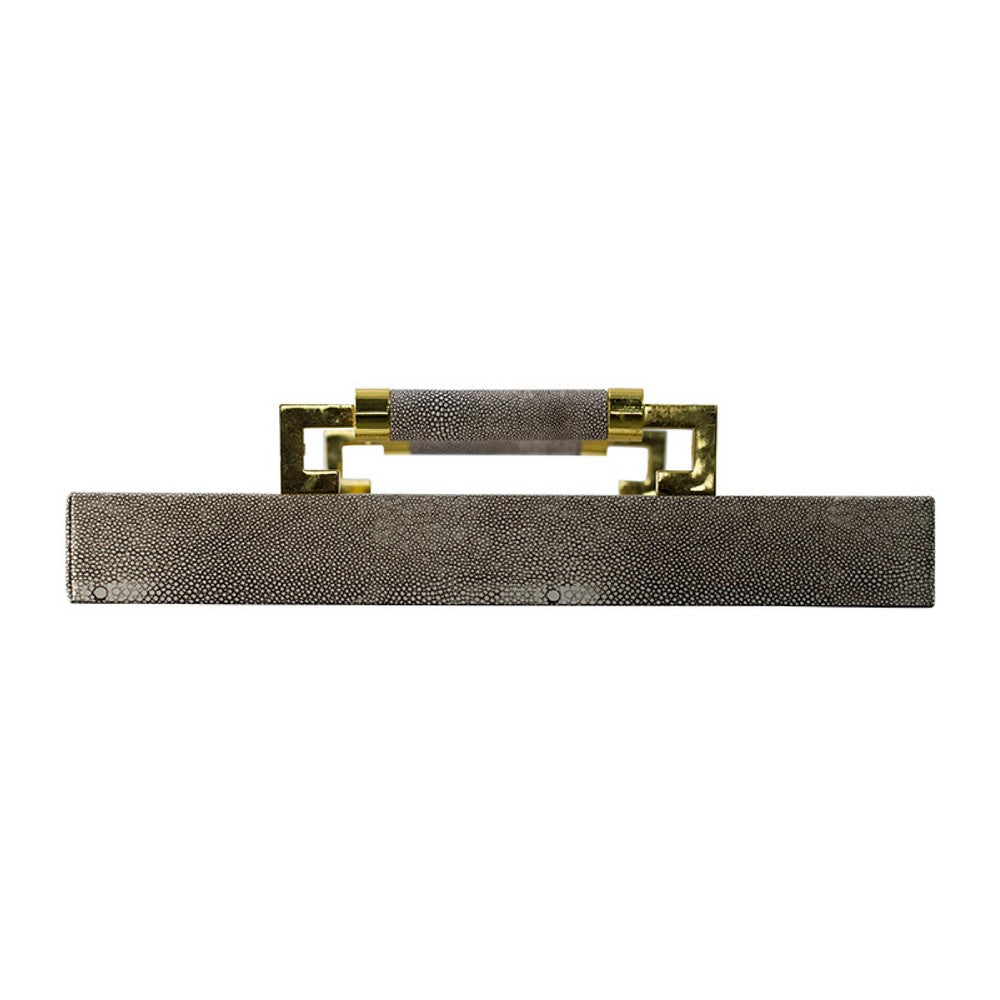 Accent Tray | Textured Faux Leather Finish | Gold Handles | Gray 19"