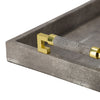 Accent Tray | Textured Faux Leather Finish | Gold Handles | Gray 19"