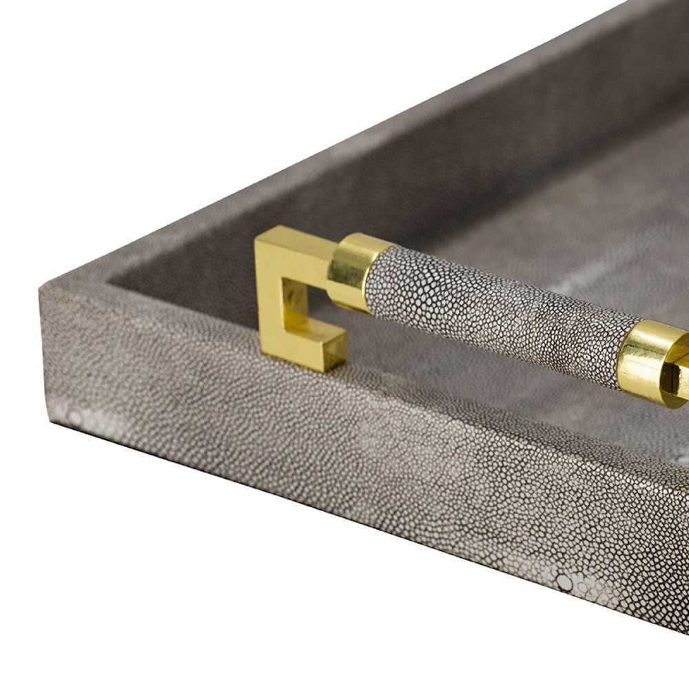 Accent Tray | Textured Faux Leather Finish | Gold Handles | Gray 19"