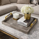 Accent Tray | Textured Faux Leather Finish | Gold Handles | Gray 19"