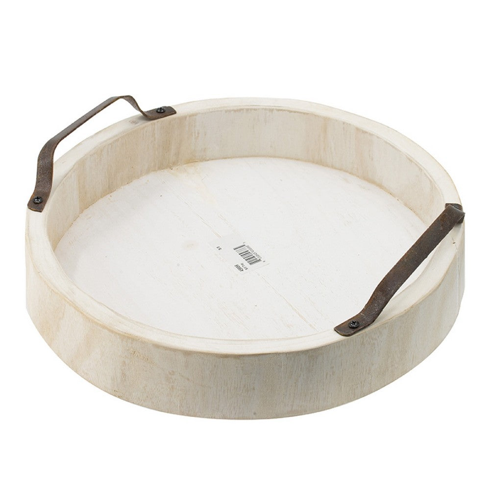 Nive Round Nesting Tray Set of 5 | Brown Handles | Whitewash Paulownia Wood