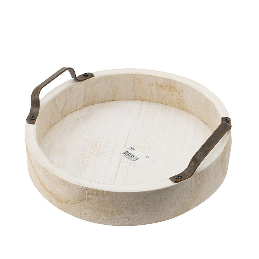 Nive Round Nesting Tray Set of 5 | Brown Handles | Whitewash Paulownia Wood