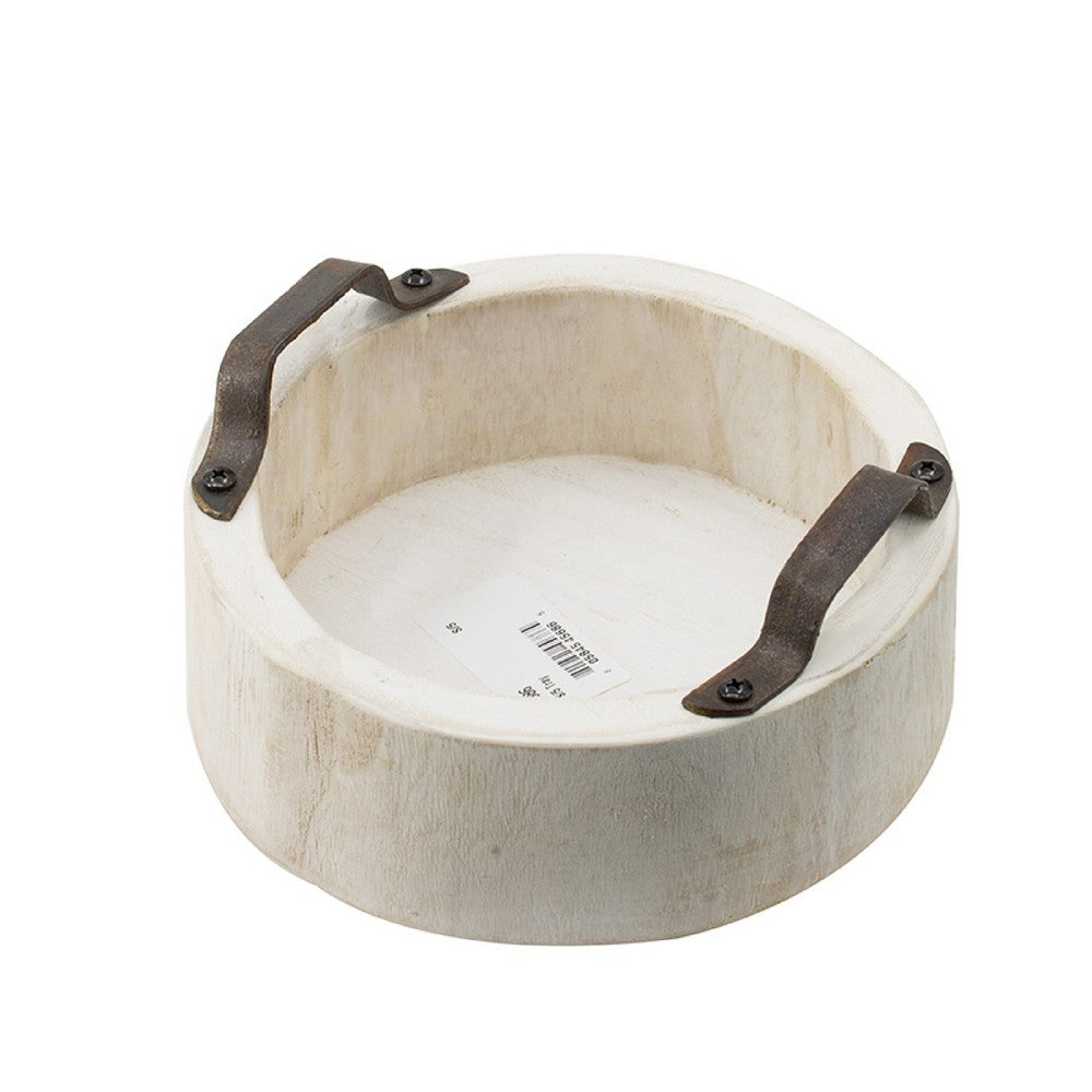 Nive Round Nesting Tray Set of 5 | Brown Handles | Whitewash Paulownia Wood