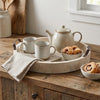 Nive Round Nesting Tray Set of 5 | Brown Handles | Whitewash Paulownia Wood