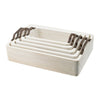 Nive Rectangular Nesting Tray Set of 5 | Brown Handles | Whitewash Paulownia