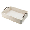 Nive Rectangular Nesting Tray Set of 5 | Brown Handles | Whitewash Paulownia