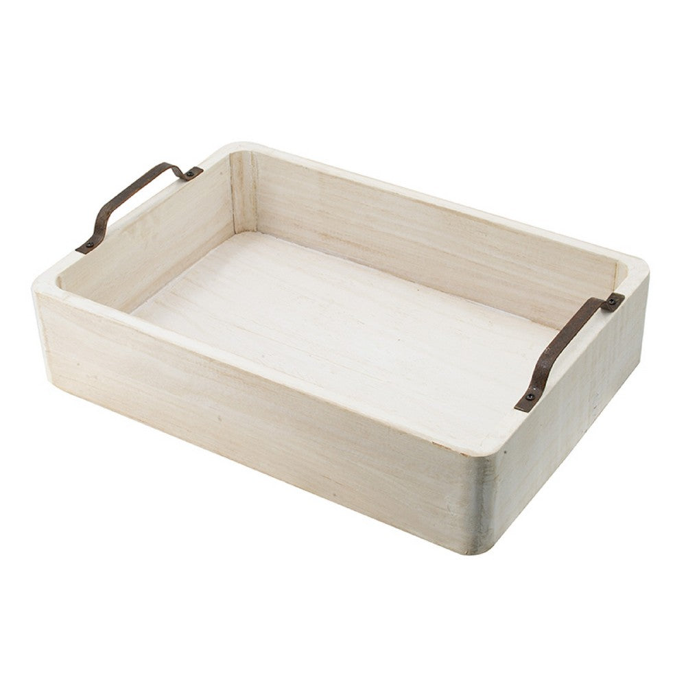 Nive Rectangular Nesting Tray Set of 5 | Brown Handles | Whitewash Paulownia