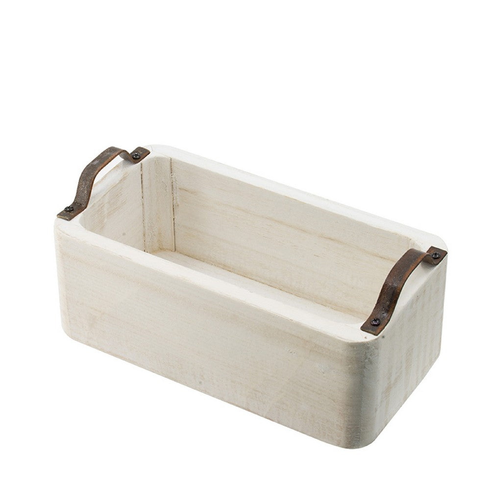 Nive Rectangular Nesting Tray Set of 5 | Brown Handles | Whitewash Paulownia