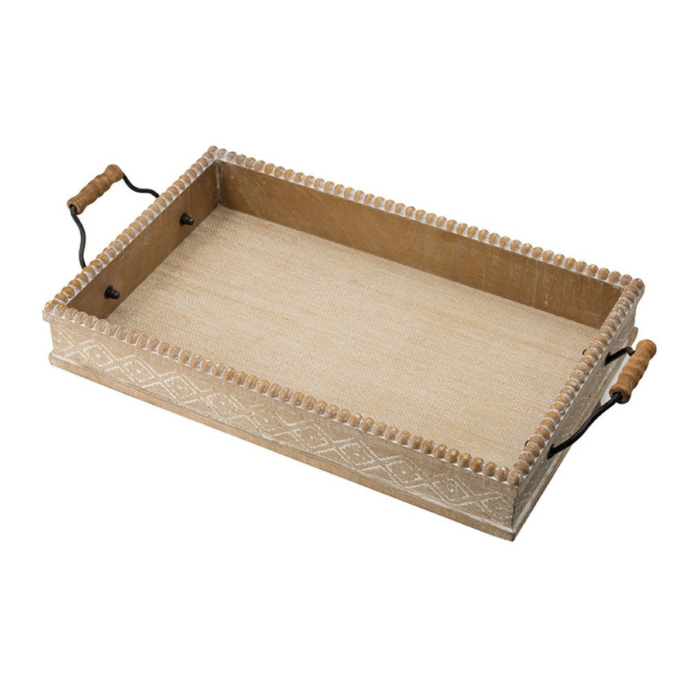 Rectangular Nesting Tray Set of 2 | Beaded Edge | Whitewashed Brown Wood
