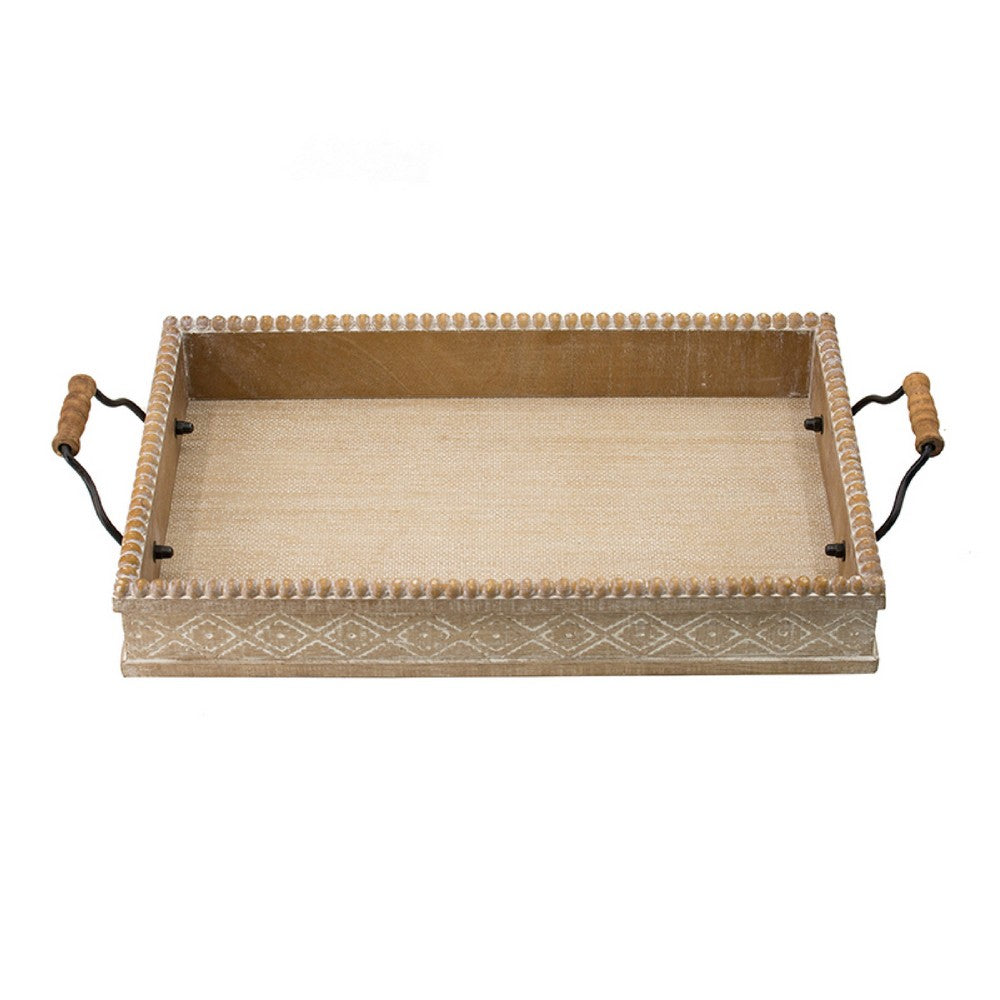 Rectangular Nesting Tray Set of 2 | Beaded Edge | Whitewashed Brown Wood