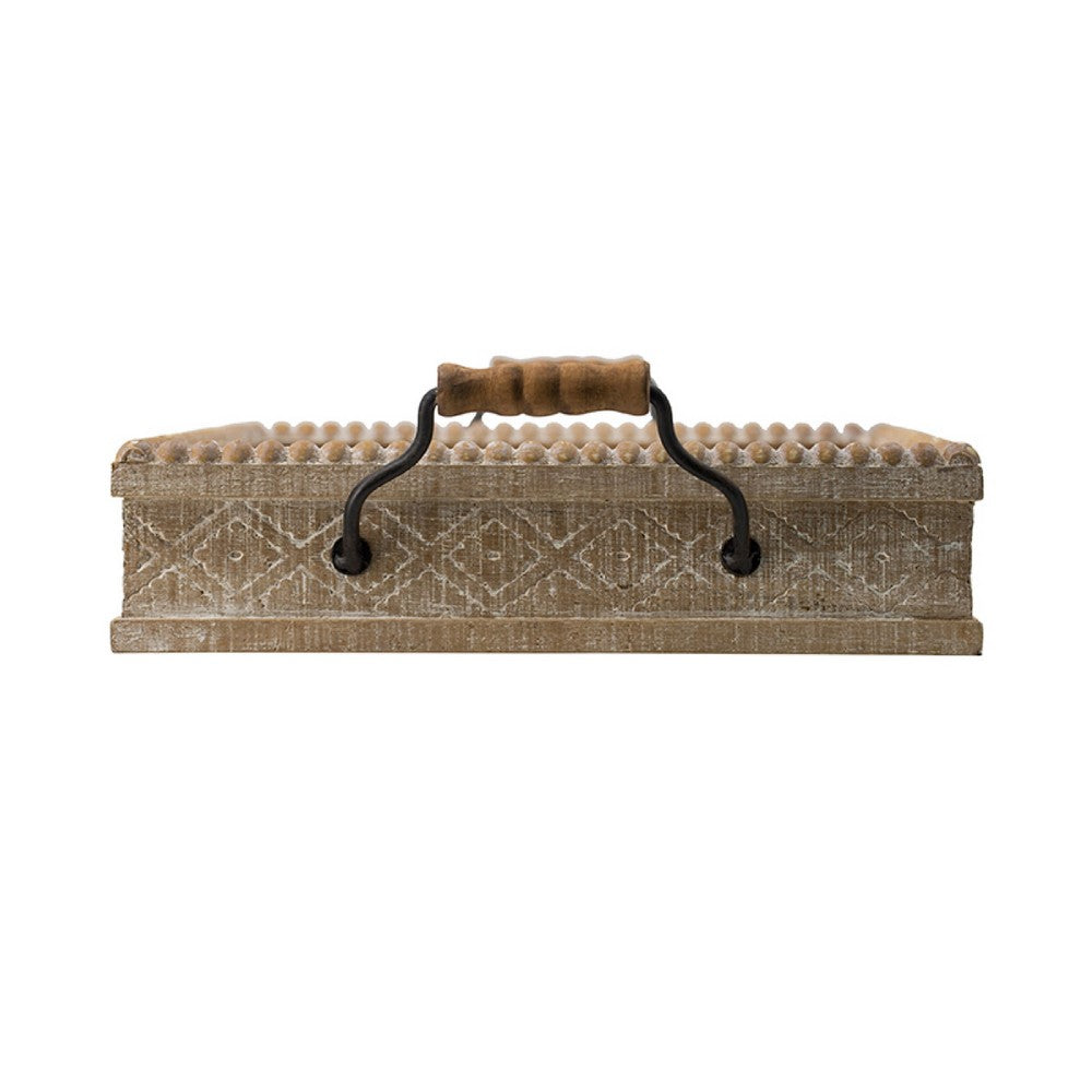Rectangular Nesting Tray Set of 2 | Beaded Edge | Whitewashed Brown Wood