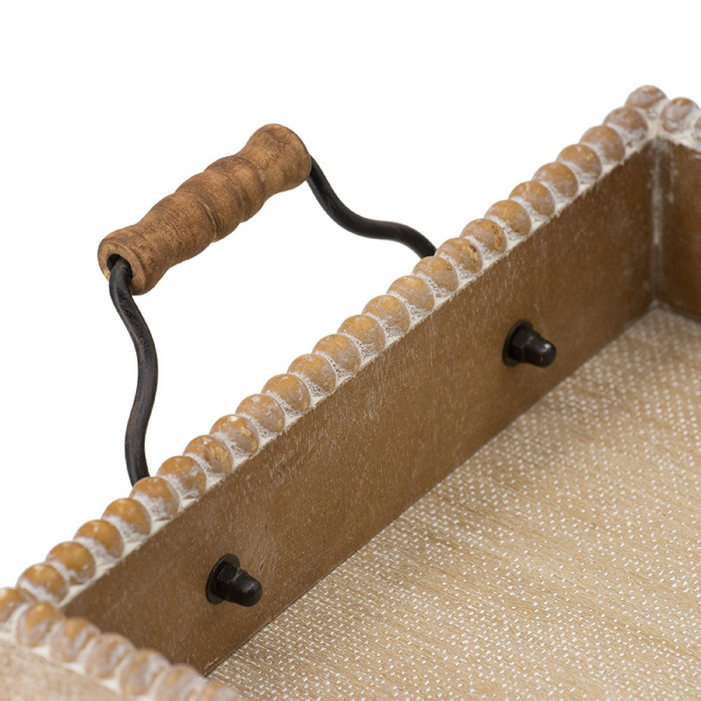 Rectangular Nesting Tray Set of 2 | Beaded Edge | Whitewashed Brown Wood