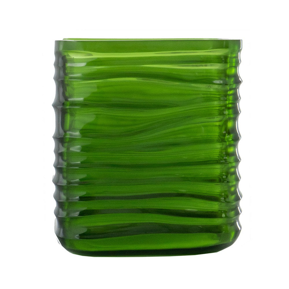 Decorative Vase | Square Shaped Rippled Texture | Green Resin 9"