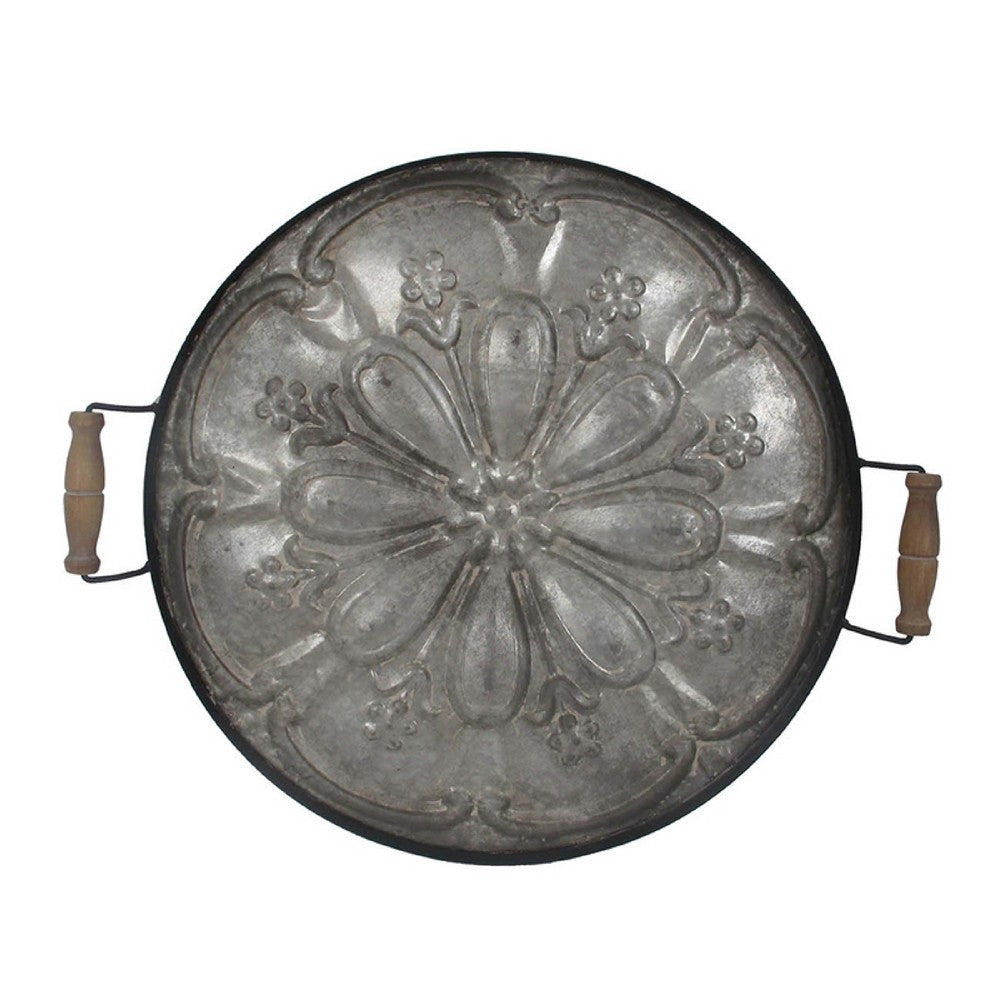 Vello Decorative Metal Tray | Wood Handles | Antique Gray Iron 28"