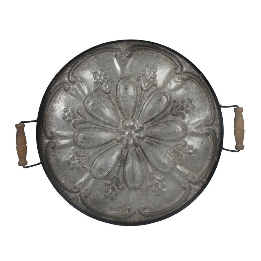 Vello Decorative Metal Tray | Wood Handles | Antique Gray Iron 28"