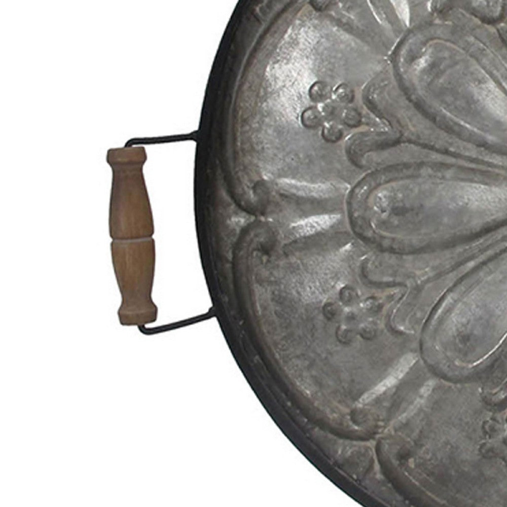 Vello Decorative Metal Tray | Wood Handles | Antique Gray Iron 28"