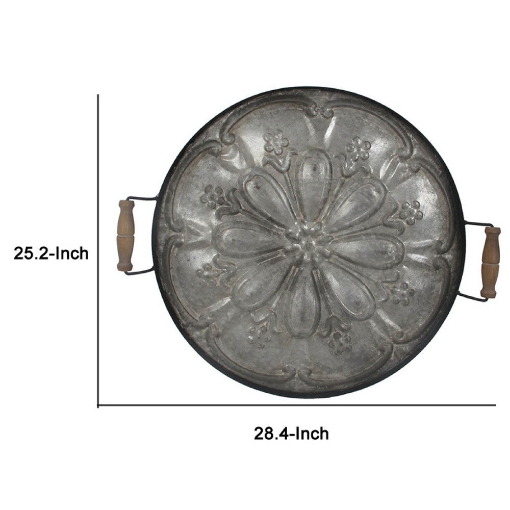 Vello Decorative Metal Tray | Wood Handles | Antique Gray Iron 28"